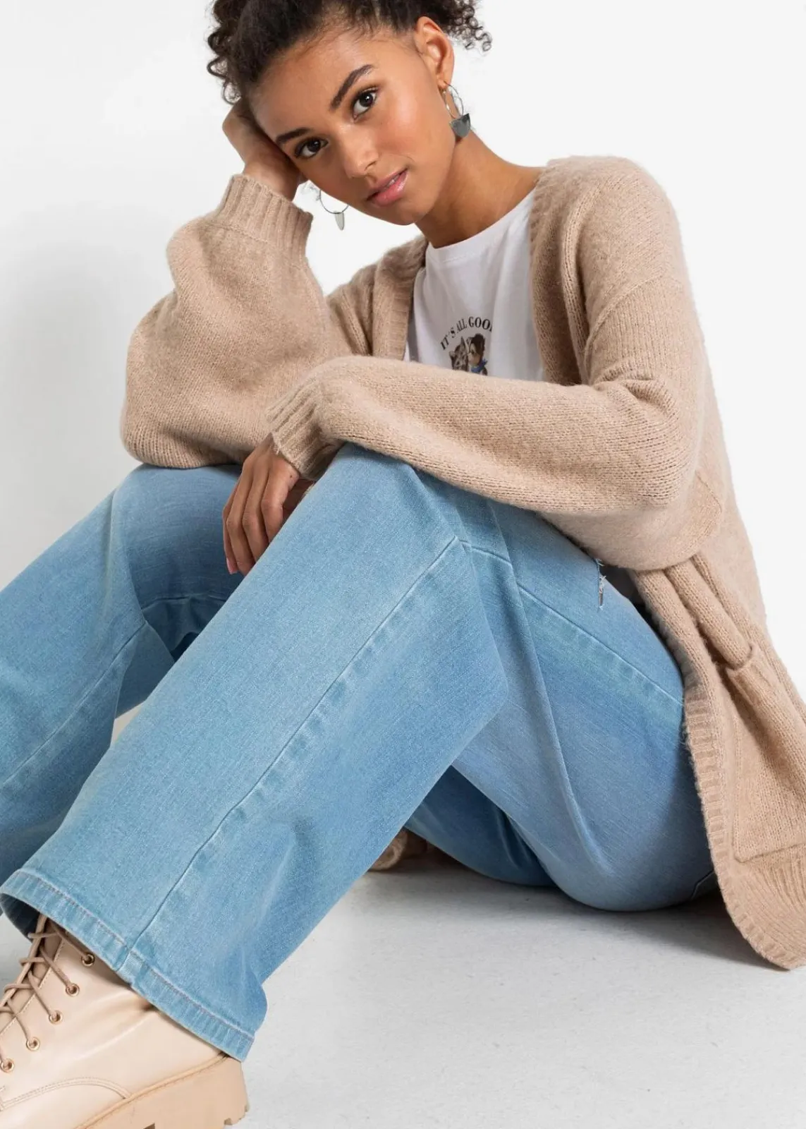 bonprix Strickmode|Pullover & Strickjacken^Oversize-Strickjacke new beige meliert