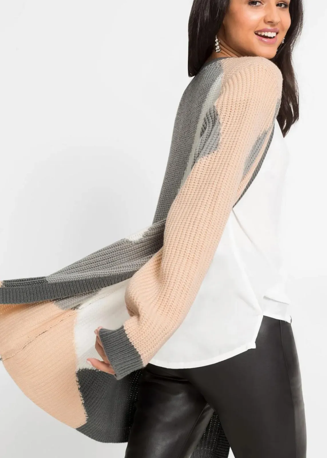bonprix Bekleidung·Umstandsmode|Bekleidung·Jeans^Oversize-Strickjacke beige/wollweiß/anthrazit/grau