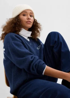 bonprix Pullover & Strickjacken|Strickmode^Oversize-Strickjacke dunkelblau/weiß