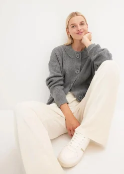 bonprix Pullover & Strickjacken|Bekleidung·Jeans^Oversize-Strickjacke grau meliert