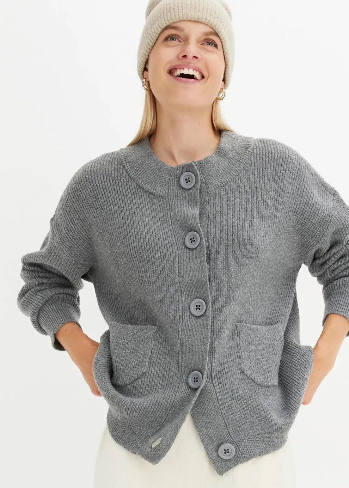 bonprix Pullover & Strickjacken|Bekleidung·Jeans^Oversize-Strickjacke grau meliert