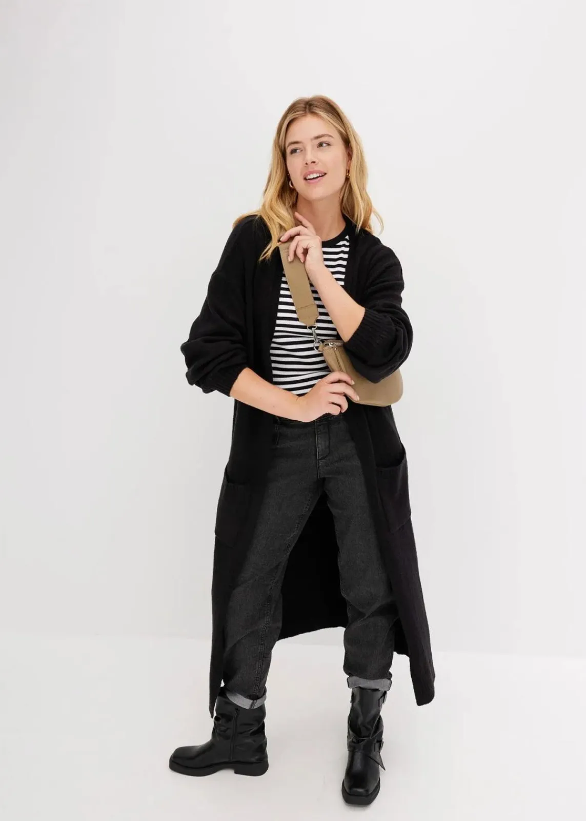 bonprix Bekleidung·Umstandsmode|Bekleidung·Jeans^Oversize-Strickjacke in Midilänge schwarz