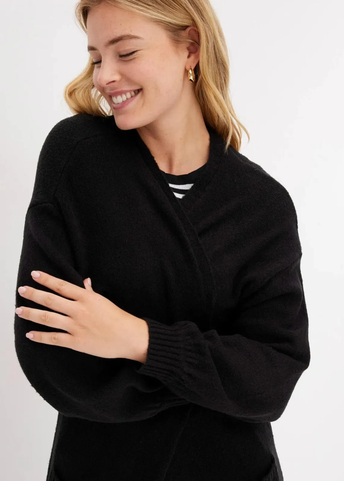 bonprix Bekleidung·Umstandsmode|Bekleidung·Jeans^Oversize-Strickjacke in Midilänge schwarz