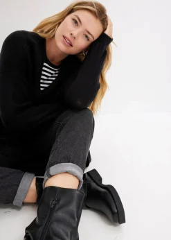 bonprix Bekleidung·Umstandsmode|Bekleidung·Jeans^Oversize-Strickjacke in Midilänge schwarz