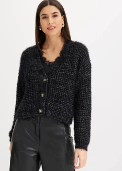 bonprix Bekleidung·Umstandsmode|Bekleidung·Jeans^Oversize-Strickjacke mit Bändchengarn schwarz