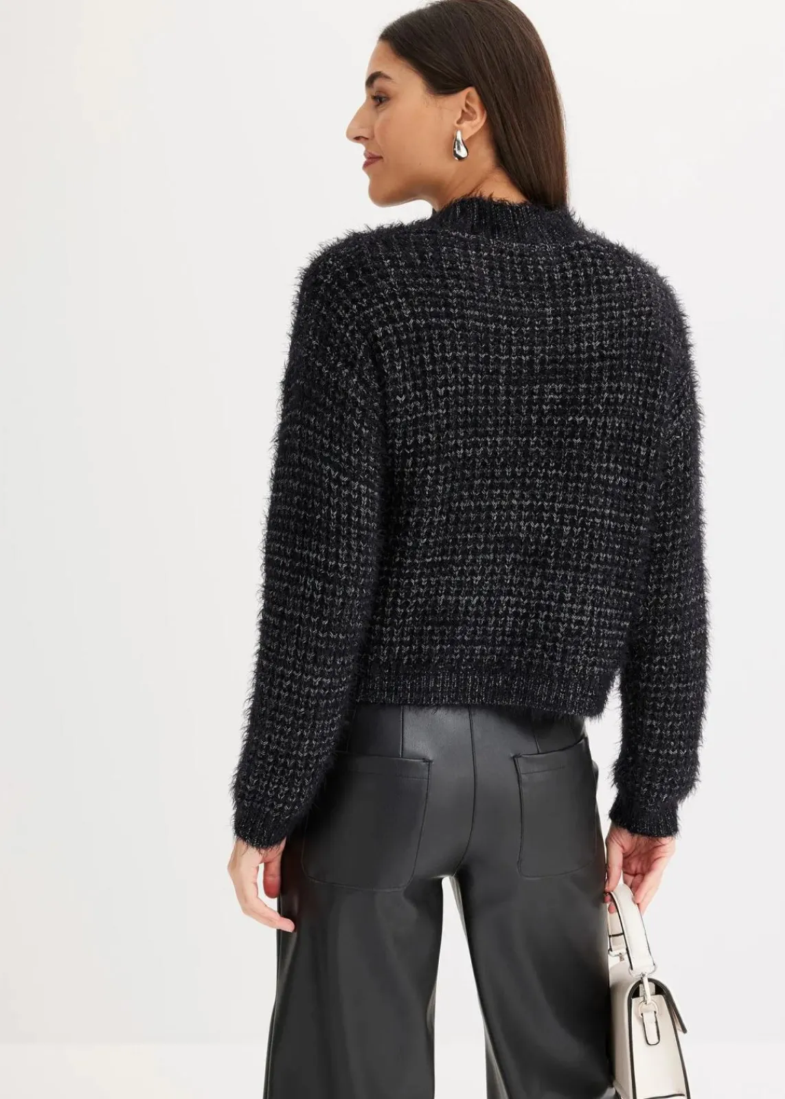 bonprix Bekleidung·Umstandsmode|Bekleidung·Jeans^Oversize-Strickjacke mit Bändchengarn schwarz