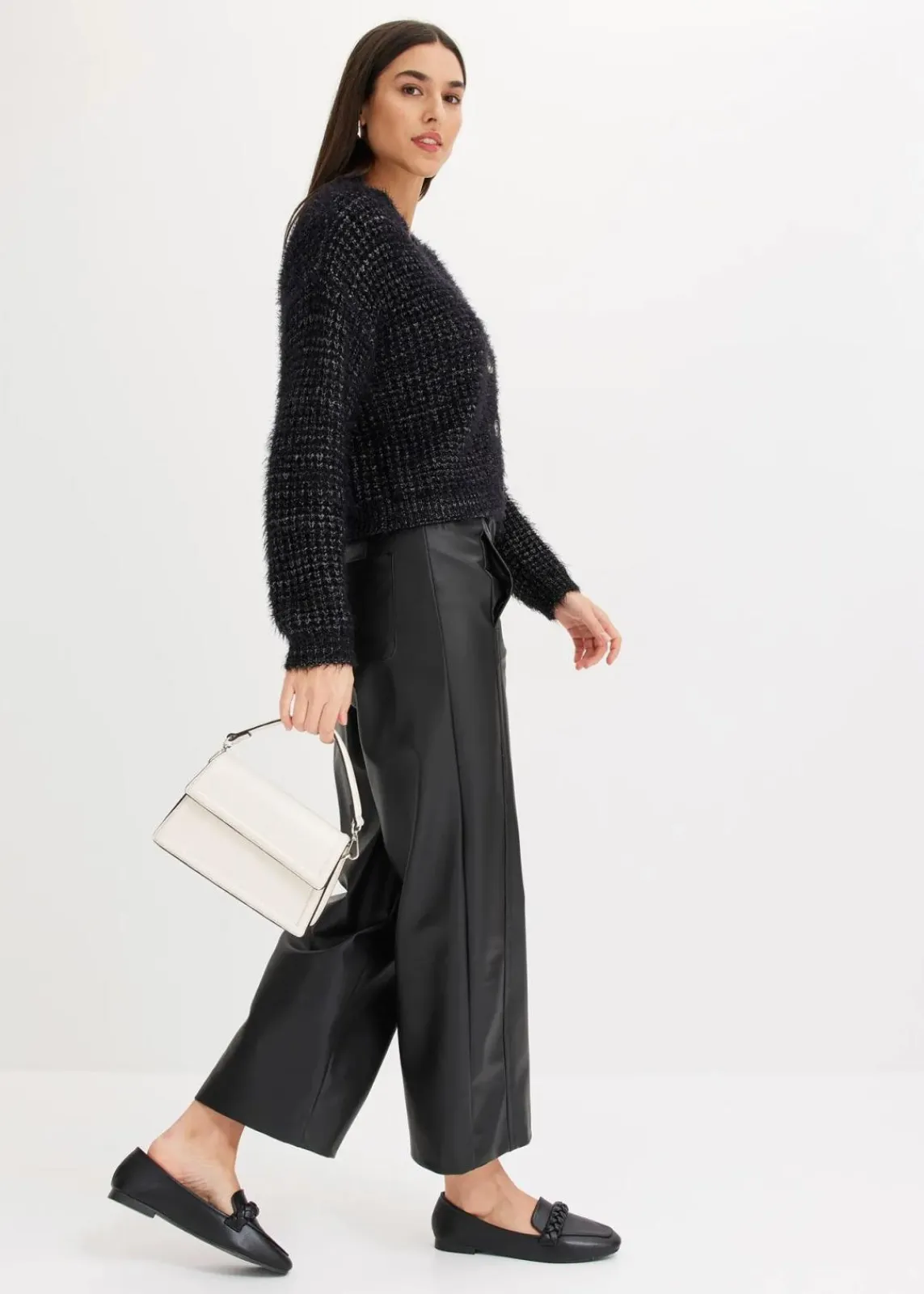 bonprix Bekleidung·Umstandsmode|Bekleidung·Jeans^Oversize-Strickjacke mit Bändchengarn schwarz