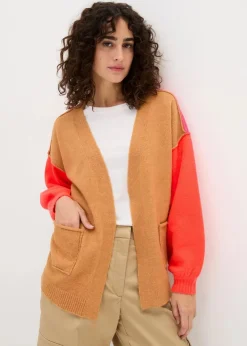 bonprix Bekleidung·Umstandsmode|Bekleidung·Jeans^Oversize-Strickjacke mit Color-Blocking cremebeige/neonorange/dunkelpink