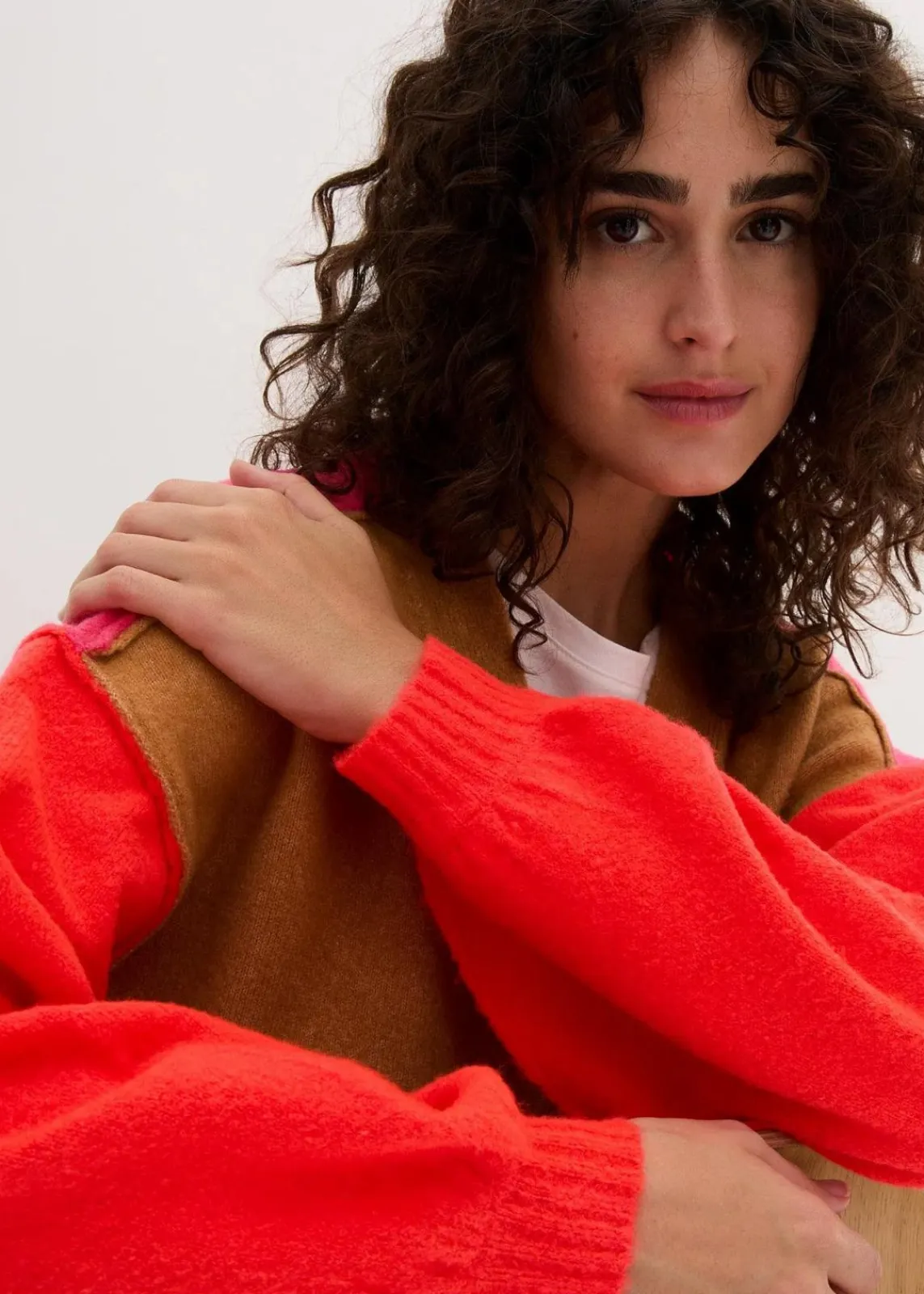 bonprix Bekleidung·Umstandsmode|Bekleidung·Jeans^Oversize-Strickjacke mit Color-Blocking cremebeige/neonorange/dunkelpink