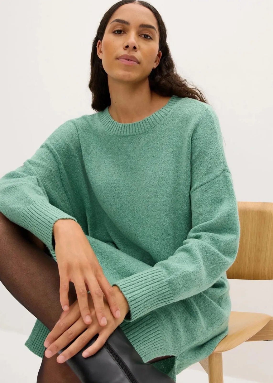 bonprix Bekleidung·Pullover & Strickjacken|Nachhaltigere Materialien^Oversize-Strickkleid salbeigrün
