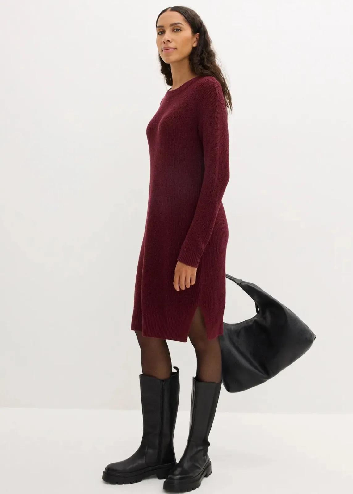 bonprix Bekleidung·Umstandsmode|Strickmode^Oversize-Strickkleid aus Rippstrick dunkelbeere