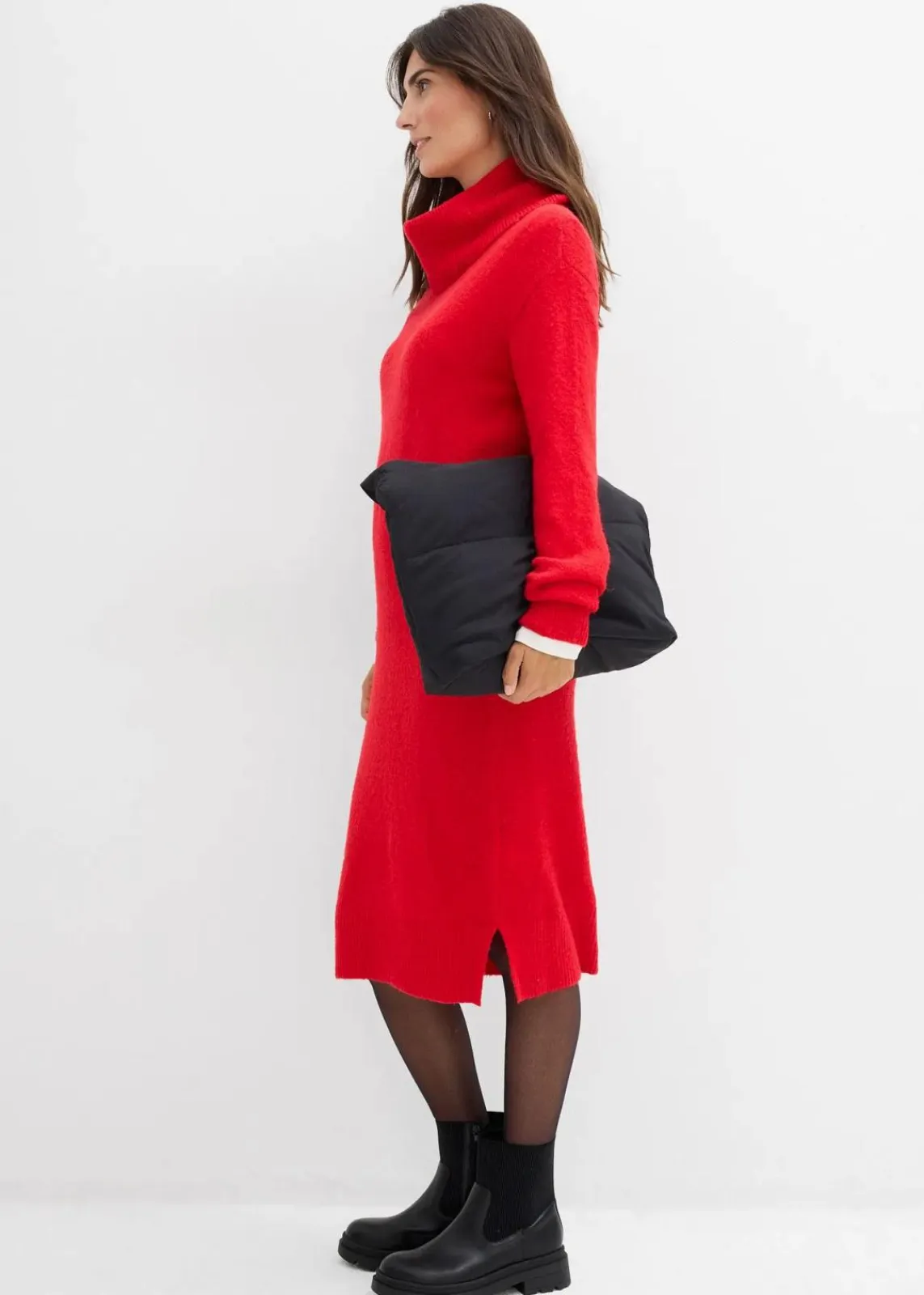 bonprix Bekleidung·Umstandsmode|Bekleidung·Pullover & Strickjacken^Oversize-Strickkleid mit Rollkragen lavarot