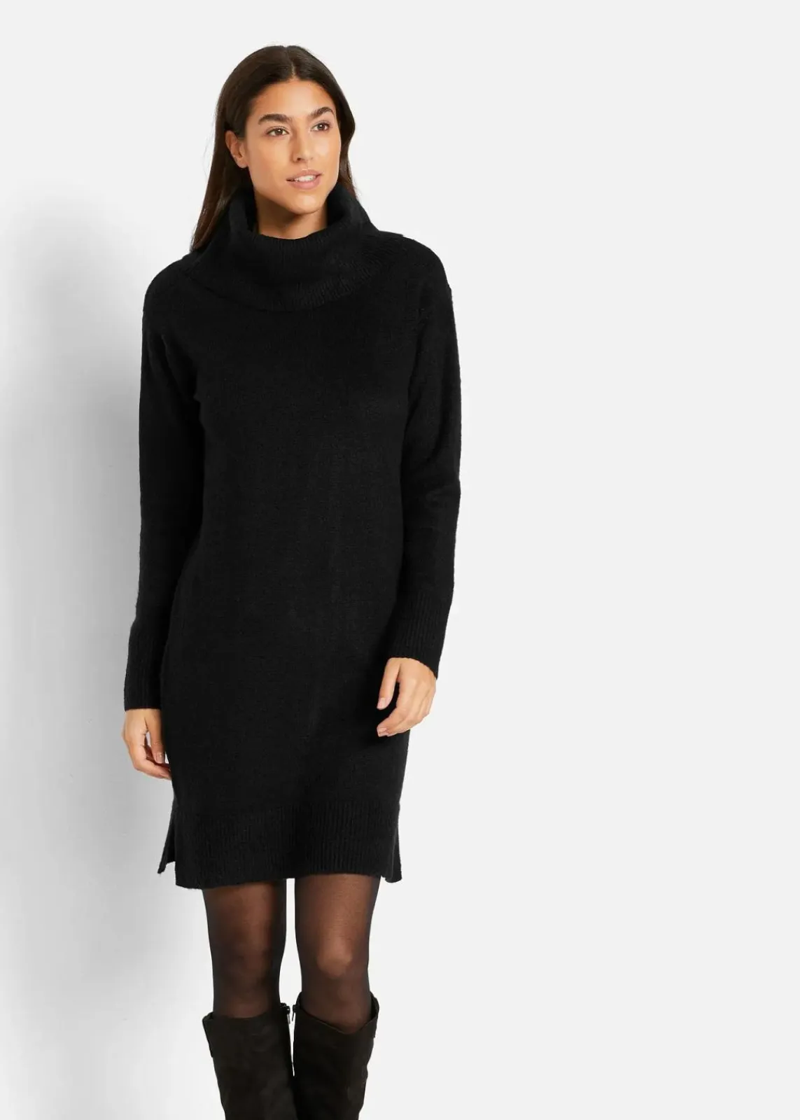 bonprix Kleider|Strickmode^Oversize-Strickkleid mit Rollkragen schwarz