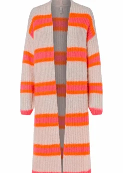 bonprix Bekleidung·Umstandsmode|Bekleidung·Jeans^Oversize-Strickmantel puderweiß/neonorange/pink quer gestreift