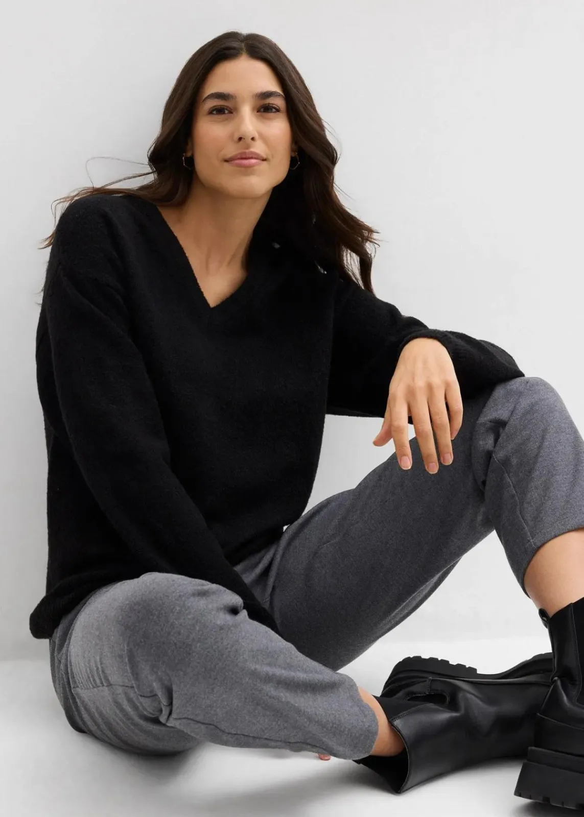 bonprix Bekleidung·Umstandsmode|Strickmode^Oversize-Strick-Pullover schwarz