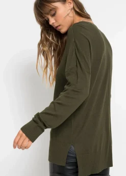 bonprix Bekleidung·Umstandsmode|Strickmode^Oversize-Strickpullover dunkeloliv