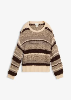 bonprix Bekleidung·Umstandsmode|Bekleidung·Jeans^Oversize-Strickpullover dunkelbraun/sandbeige gestreift