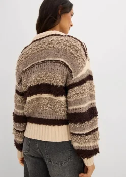 bonprix Bekleidung·Umstandsmode|Bekleidung·Jeans^Oversize-Strickpullover dunkelbraun/sandbeige gestreift