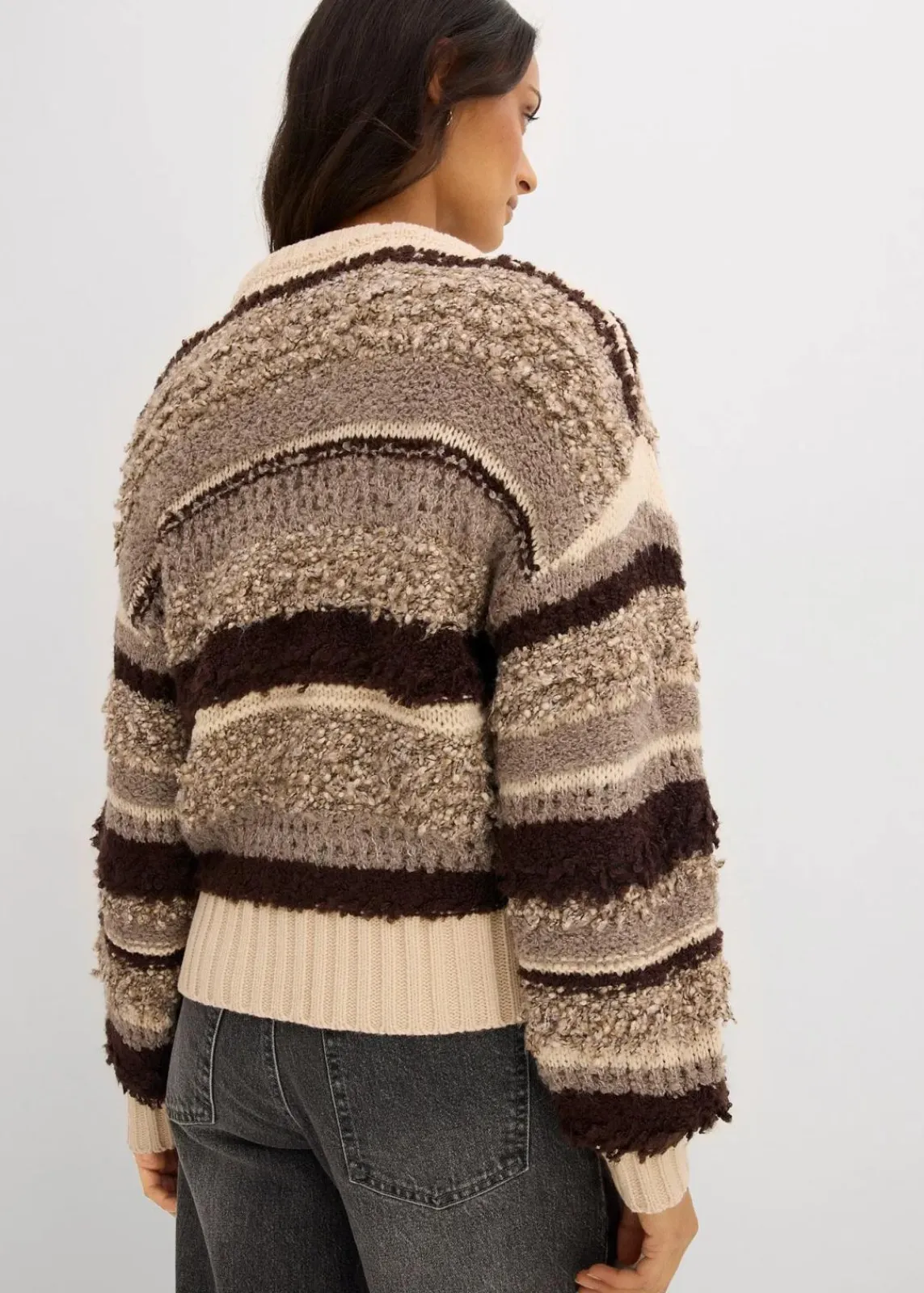 bonprix Bekleidung·Umstandsmode|Bekleidung·Jeans^Oversize-Strickpullover dunkelbraun/sandbeige gestreift