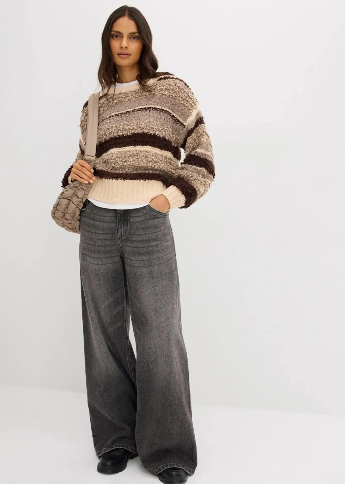 bonprix Bekleidung·Umstandsmode|Bekleidung·Jeans^Oversize-Strickpullover dunkelbraun/sandbeige gestreift