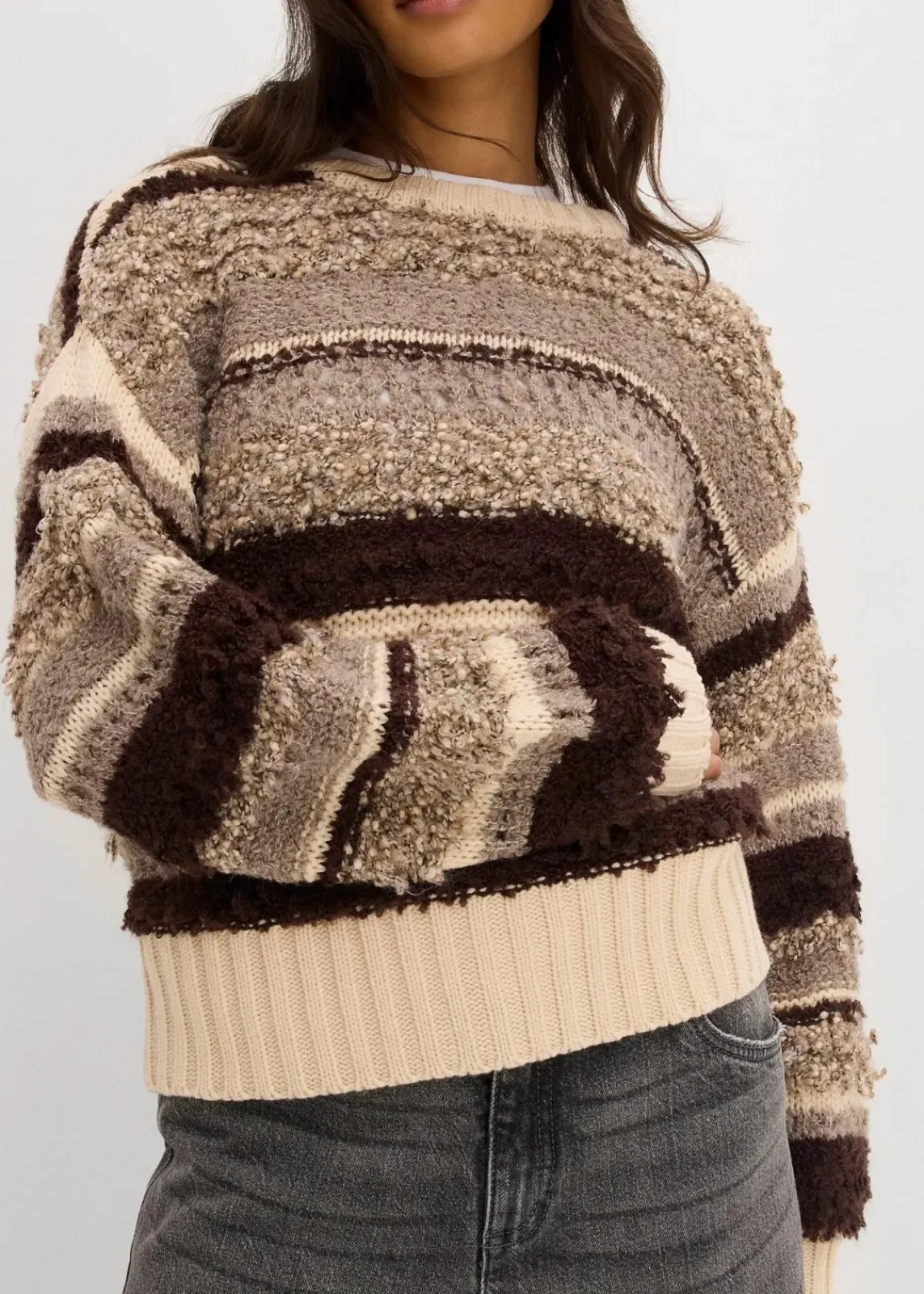 bonprix Bekleidung·Umstandsmode|Bekleidung·Jeans^Oversize-Strickpullover dunkelbraun/sandbeige gestreift