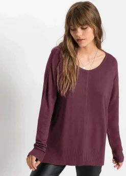 bonprix Pullover & Strickjacken|Bekleidung·Jeans^Oversize-Strickpullover weinrot