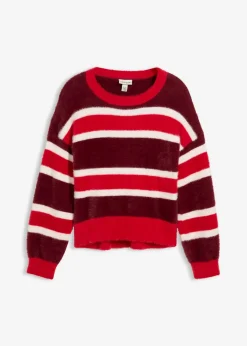 bonprix Bekleidung·Umstandsmode|Pullover & Strickjacken^Oversize-Strickpullover rubinrot/rot/wollweiß gestreift