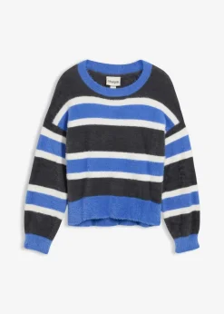 bonprix Bekleidung·Umstandsmode|Pullover & Strickjacken^Oversize-Strickpullover anthrazit/himmelblau/wollweiß gestreift