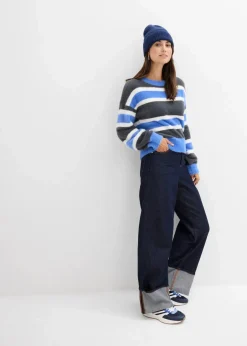 bonprix Bekleidung·Umstandsmode|Pullover & Strickjacken^Oversize-Strickpullover anthrazit/himmelblau/wollweiß gestreift