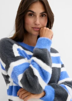 bonprix Bekleidung·Umstandsmode|Pullover & Strickjacken^Oversize-Strickpullover anthrazit/himmelblau/wollweiß gestreift