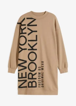 bonprix Kleider|Sweat^Oversize-Sweatkleid aus weichem Baumwoll-Mix khakibeige