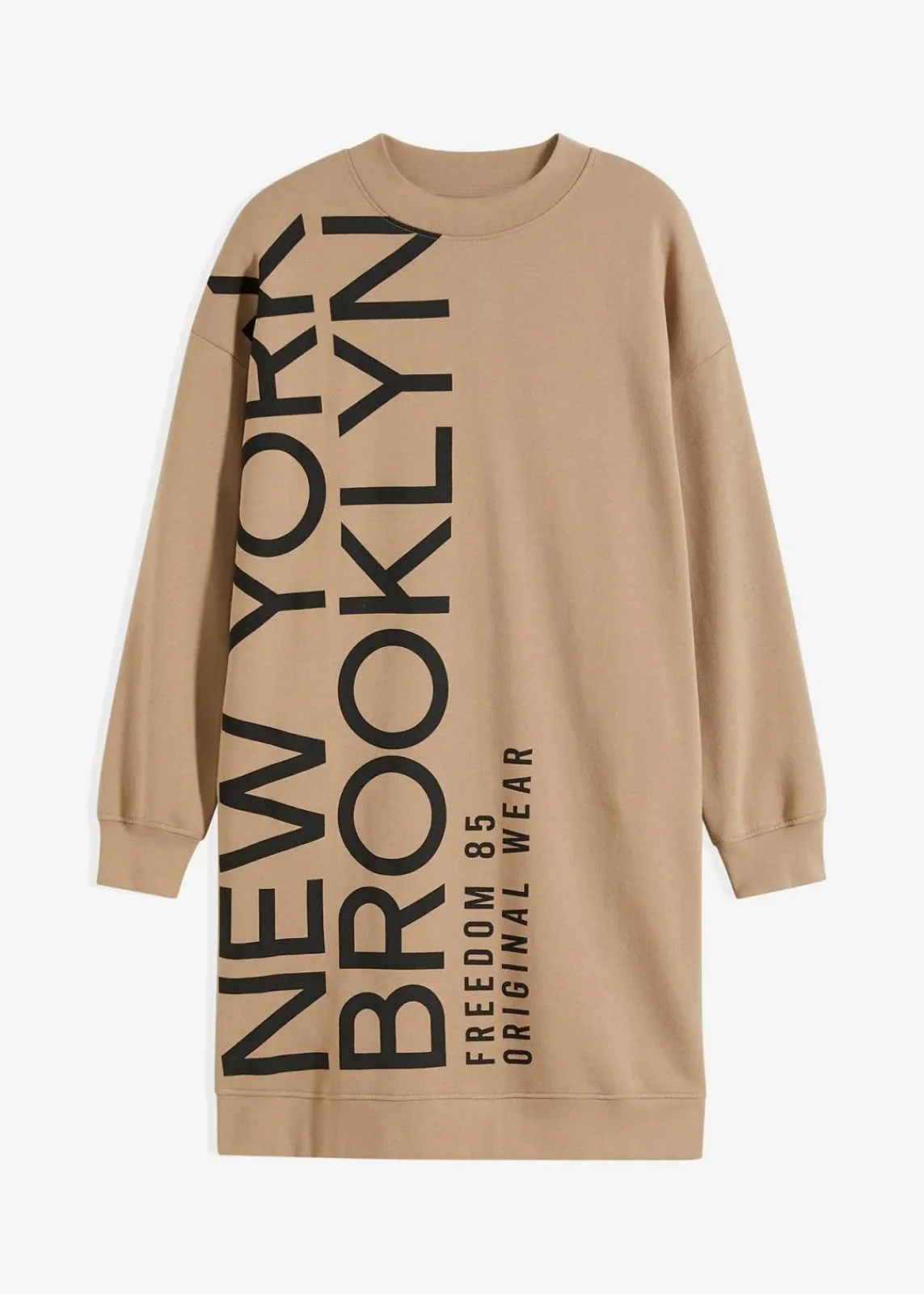bonprix Kleider|Sweat^Oversize-Sweatkleid aus weichem Baumwoll-Mix khakibeige