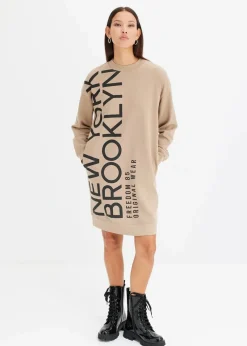bonprix Kleider|Sweat^Oversize-Sweatkleid aus weichem Baumwoll-Mix khakibeige