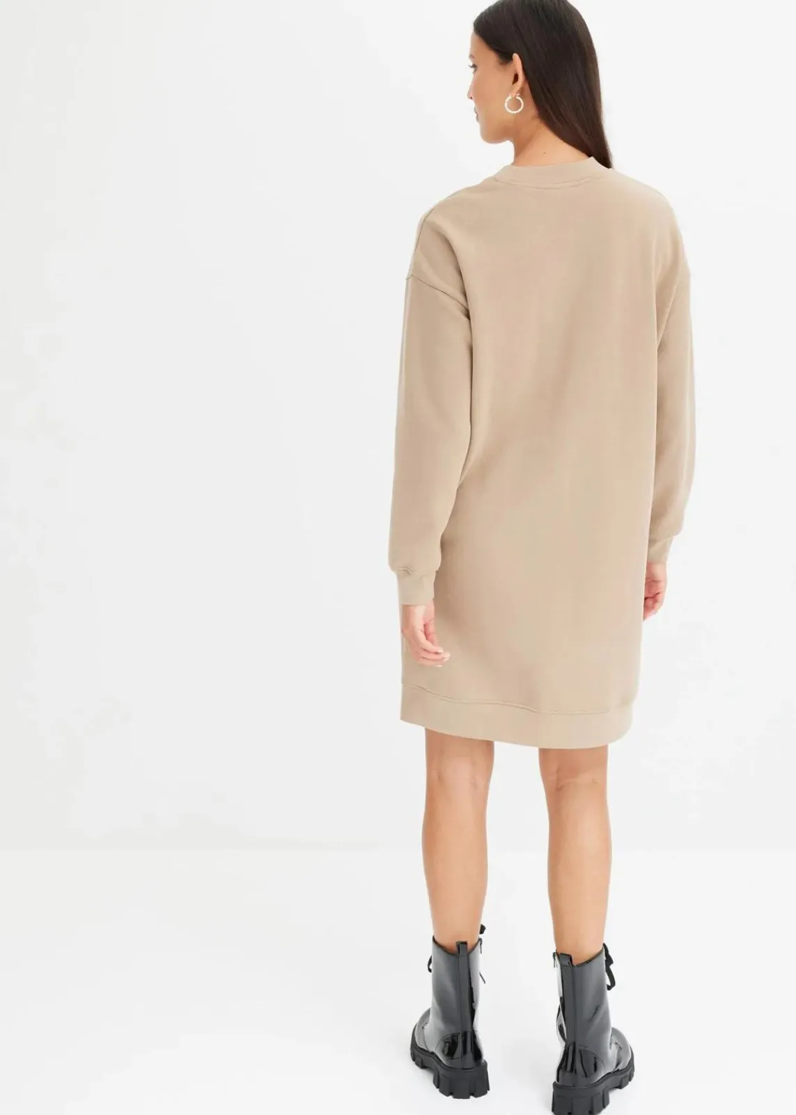 bonprix Kleider|Sweat^Oversize-Sweatkleid aus weichem Baumwoll-Mix khakibeige