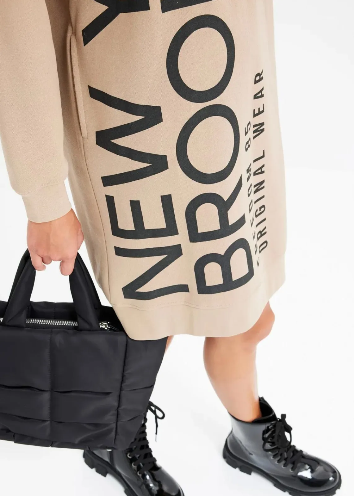 bonprix Kleider|Sweat^Oversize-Sweatkleid aus weichem Baumwoll-Mix khakibeige