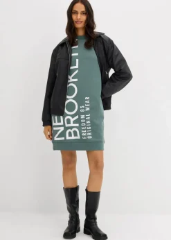 bonprix Bekleidung·Blusen & Tuniken|Bekleidung·Pullover & Strickjacken^Oversize-Sweatkleid aus weichem Baumwoll-Mix graugrün