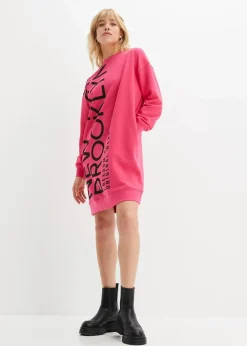 bonprix Kleider|Sweat^Oversize-Sweatkleid aus weichem Baumwoll-Mix dunkelpink