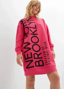 bonprix Kleider|Sweat^Oversize-Sweatkleid aus weichem Baumwoll-Mix dunkelpink
