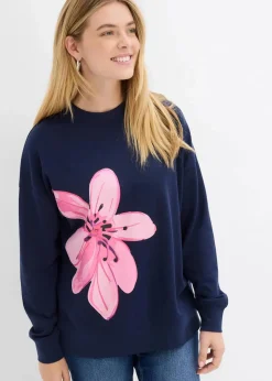 bonprix Bekleidung·Blusen & Tuniken|Sweat^Oversize-Sweatshirt dunkelblau bedruckt