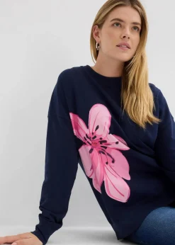 bonprix Bekleidung·Blusen & Tuniken|Sweat^Oversize-Sweatshirt dunkelblau bedruckt
