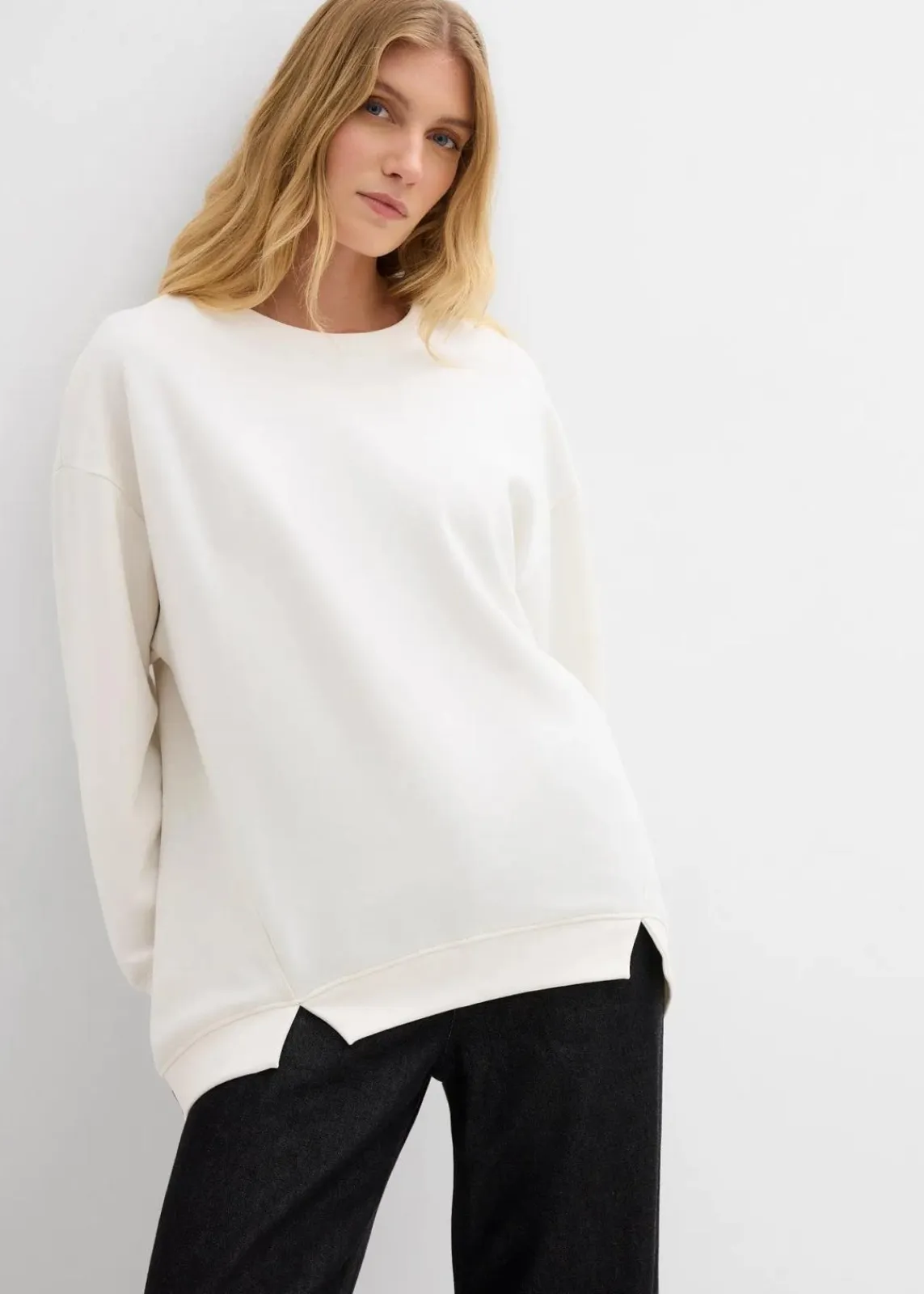 bonprix Sweat|Nachhaltigere Materialien^Oversize-Sweatshirt wollweiß