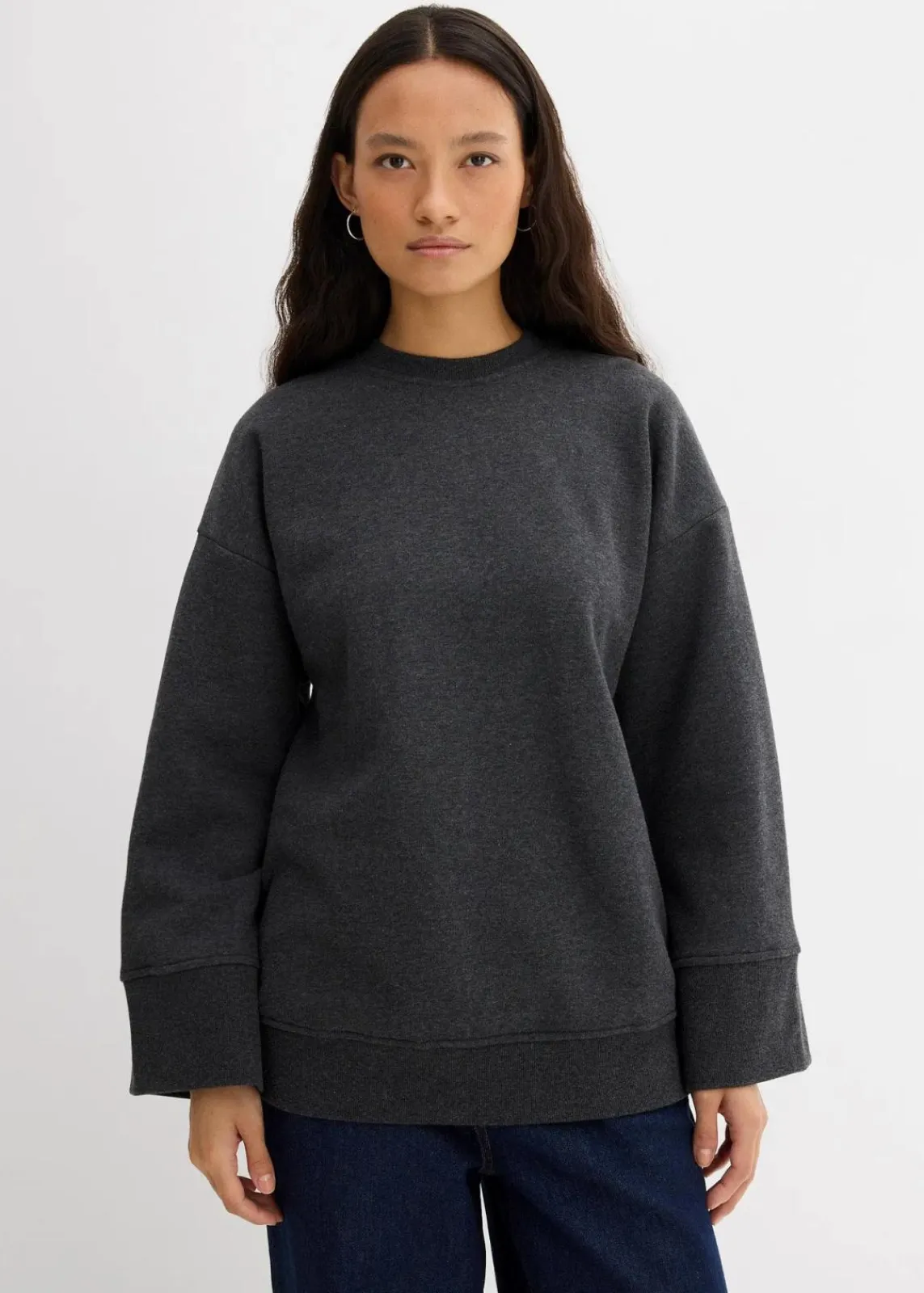bonprix Sweat|Bekleidung·Blusen & Tuniken^Oversize-Sweatshirt anthrazit meliert meliert