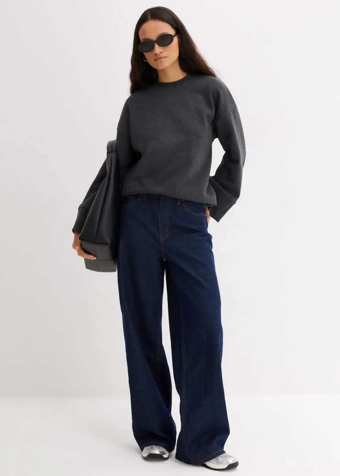 bonprix Sweat|Bekleidung·Blusen & Tuniken^Oversize-Sweatshirt anthrazit meliert meliert