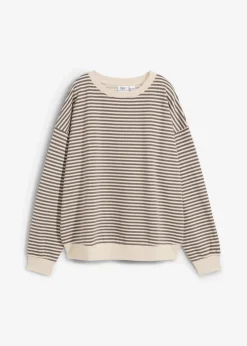 bonprix Basics|Sweat^Oversize-Sweatshirt rauchgrau/wollweiß gestreift