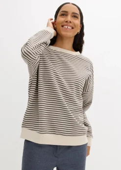 bonprix Basics|Sweat^Oversize-Sweatshirt rauchgrau/wollweiß gestreift