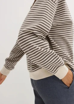 bonprix Basics|Sweat^Oversize-Sweatshirt rauchgrau/wollweiß gestreift