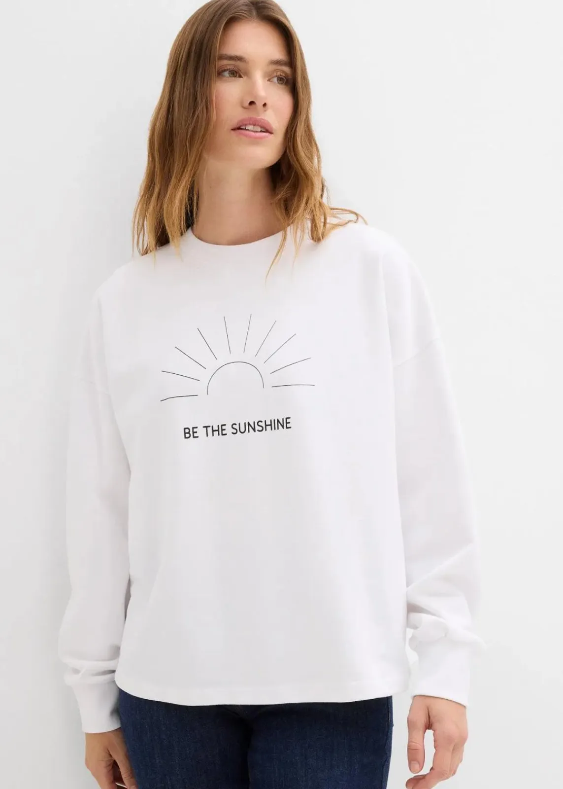 bonprix Bekleidung·Blusen & Tuniken|Sweat^Oversize-Sweatshirt weiß/schwarz bedruckt