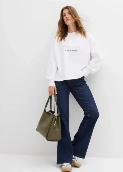 bonprix Bekleidung·Blusen & Tuniken|Sweat^Oversize-Sweatshirt weiß/schwarz bedruckt