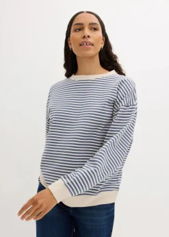 bonprix Bekleidung·Blusen & Tuniken|Bekleidung·Röcke^Oversize-Sweatshirt jeansblau/wollweiß gestreift