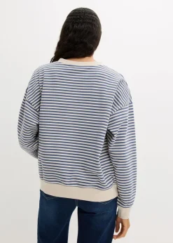bonprix Bekleidung·Blusen & Tuniken|Bekleidung·Röcke^Oversize-Sweatshirt jeansblau/wollweiß gestreift